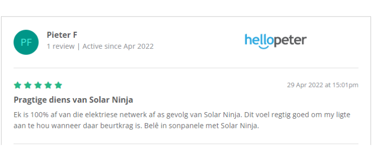 Solar Ninja review from Pieter